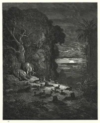 Illustration von Gustave Doré für Miltons Paradise Lost, Buch VII, Zeilen 581, 582